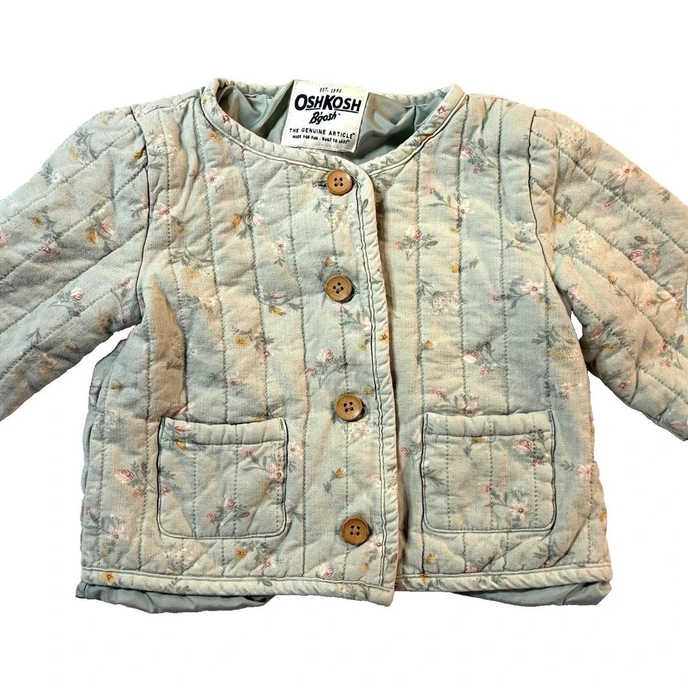 VTG OshKosh B'gosh Jacket Girls 3T Green Quilted Floral Lined Y2K Cottagecore